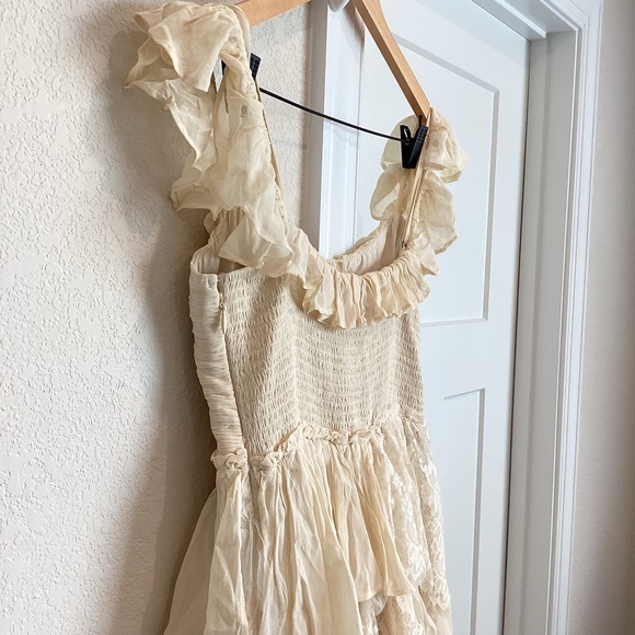 Anthropologie Cream Ruffled Off-Shoulder Tiered Dress - Picture 11 of 15